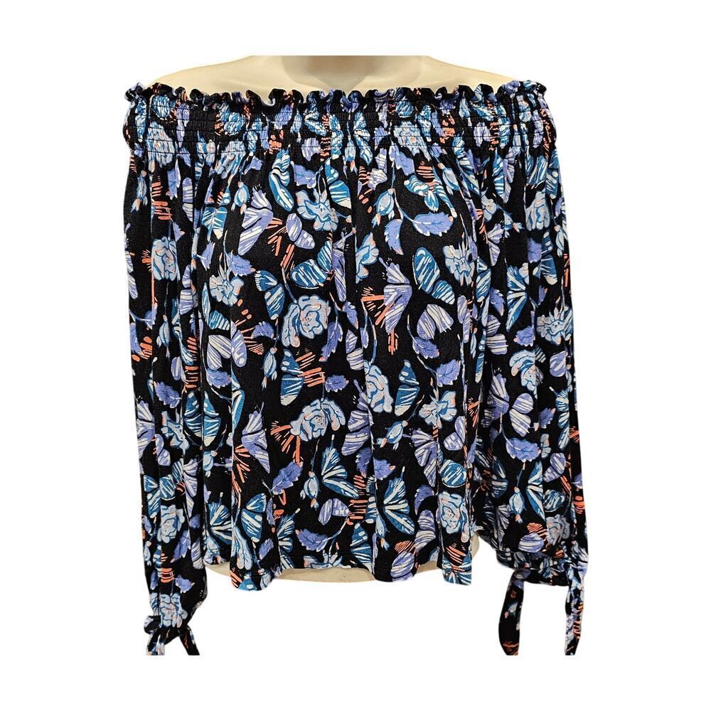 Free People Lexington Off-the-Shoulder Top Small  boho oversized EUC colorful